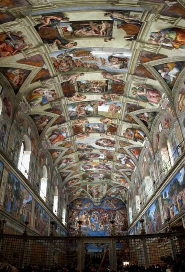 De vele prachtige fresco's in de Sixtijnse Kapel