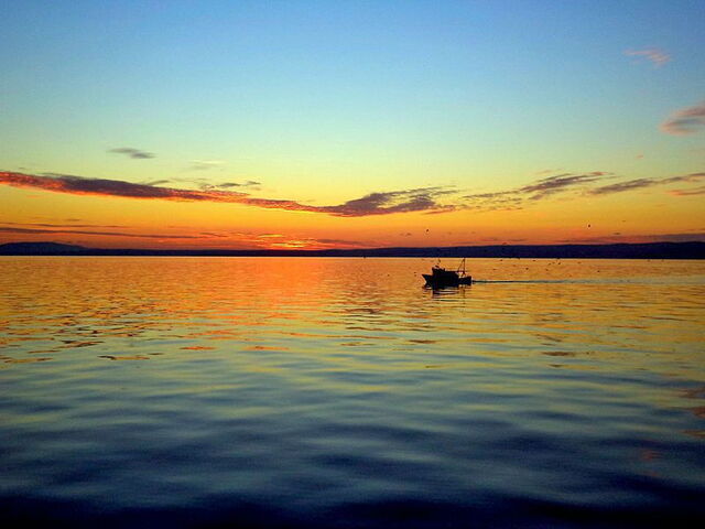 Vissen bij zonsondergang