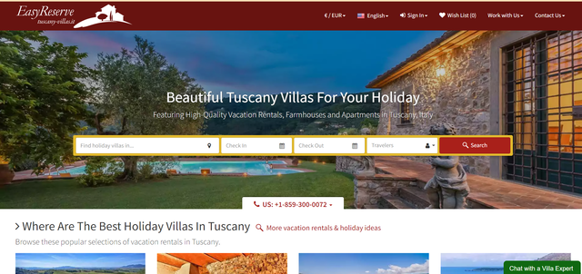 Tuscany Villas, homepage