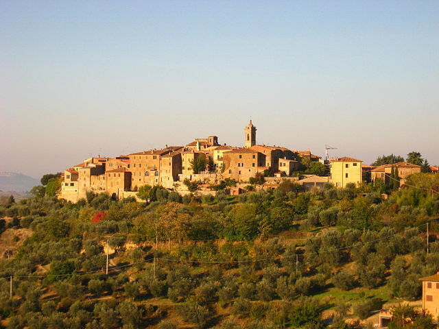 Landschap van het dorp Castelmuzio