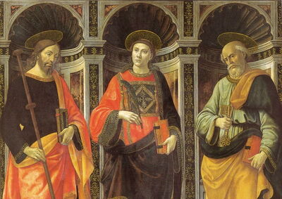 St. Stephen tussen St. James en St. Peter, Ghirlandaio