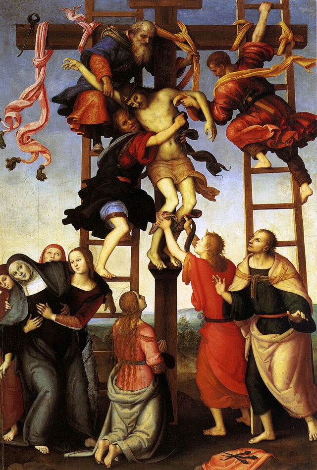Filippino Lippi's Kruisafneming, afgewerkt door Perugino