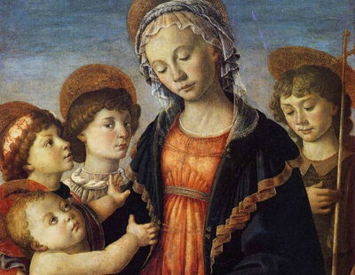 De maagd en kind met twee engelen en een jonge Johannes de Doper, Botticelli