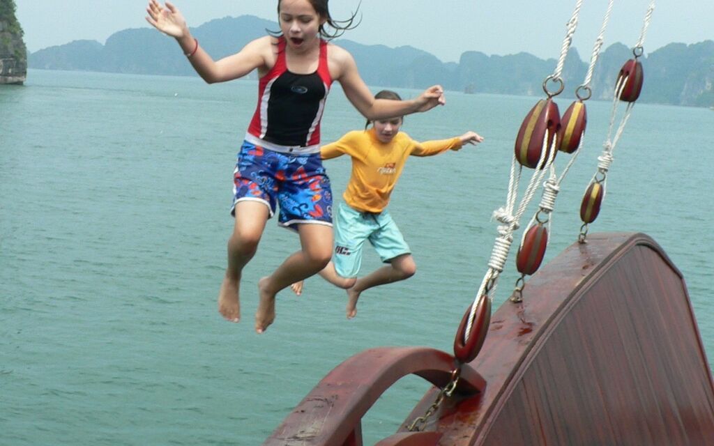 Jumping from Halong Bay junk