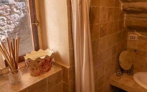 Il Pigionale: Muur, Loodgieterswerkinrichting, Flooring, Interieur Ontwerp, Badkamer, Verdieping, Wastafel In De Badkamer, Bruin, Kraan, Verlichting