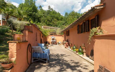 Podere Il Doccio: Muur, Bloempot, Deur, Kamerplant, Hacienda, Binnenplaats, Schaduw, Steen, Balkon, Flagstone