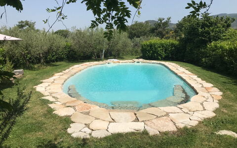 Villa Eleonora: Zwembad, Backyard, Tuin, Waterpartij, Flagstone, Landscaping, Buitenmeubels