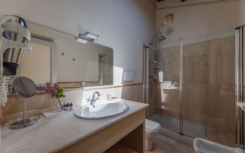 Terrazza Cortonese: Spiegel, Loodgieterswerkinrichting, Kraan, Wastafel, Eigendom, Badkamer, Wastafel In De Badkamer, Hout, Douche, Flooring