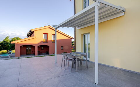 Incanto Toscano: Luifel, Schaduw, Outdoor Structuur, Pergola, Straal, Patio, Ontwerp, Buitenmeubels, Kamerplant, Veranda