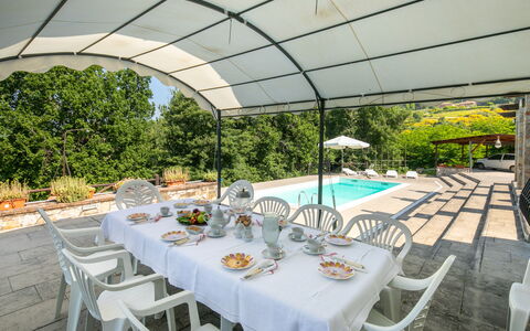 Grezzano Villa: Tafel, Meubilair, Tableware, Eigendom, Stoel, Fabriek, Dishware, Tafelkleed, Buitenmeubels, Buitentafel
