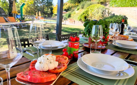 Villa Renaccio: Voedsel, Tableware, Meubilair, Tafel, Fruit, Drinkware, Serveware, Ingrediënt, Dishware, Bord