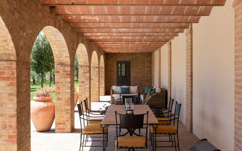 Podere D'Asso: Tafel, Meubilair, Eigendom, Stoel, Fabriek, Hout, Interieur Ontwerp, Verlichting, Kamerplant, Bloempot