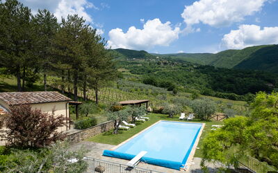 Villa Olivi - Subbiano, Toscana, Pool And Nature: Fabriek, Water, Wolk, Lucht, Eigendom, Zwembad, Azure, Boom, Natuurlijk Landschap, Berg