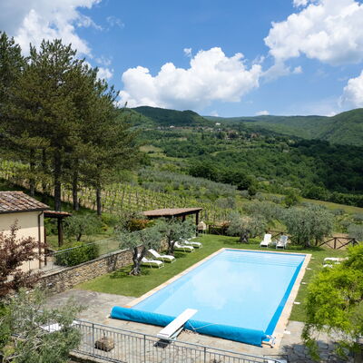 Villa Olivi - Subbiano, Toscana, Pool And Nature: Fabriek, Water, Wolk, Lucht, Eigendom, Zwembad, Azure, Boom, Natuurlijk Landschap, Berg