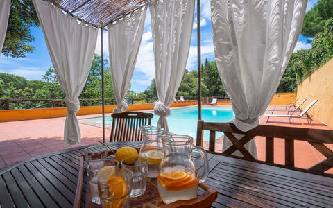 Tenuta De Paoli - Chianni, Pool, Wifi, Privacy, To: Tafel, Tableware, Meubilair, Eigendom, Lucht, Stoel, Schaduw, Buitenmeubels, Hout, Interieur Ontwerp