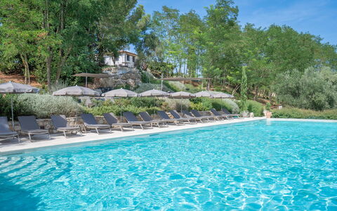 Nocellara Spereto Apartment With Pool, Montaione: Zwembad, Buitenmeubels, Toevlucht, Eco Hotel, Ligstoel, Landscaping, Badplaats, Thermae, Paraplu, Hacienda