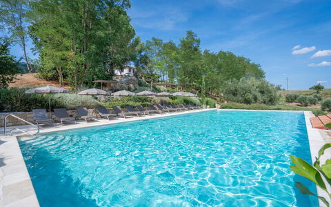 Coratina Spereto Apartment with Pool, Montaione: Water, Fabriek, Watervoorraden, Eigendom, Lucht, Zwembad, Wolk, Azure, Boom, Natuurlijk Landschap