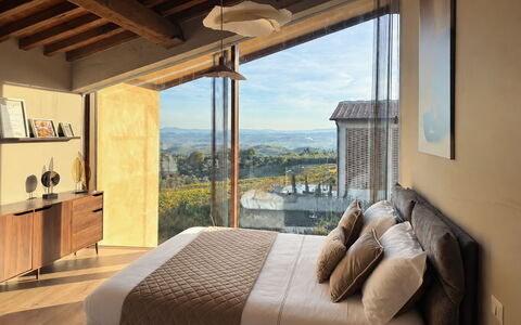 Melaiolo Modern Apartment with Pool, Montaione, To: Meubilair, Interieur Ontwerp, Bed, Slaapkamer, Huis, Linens, Flooring, Kamer, Verdieping, Bedding