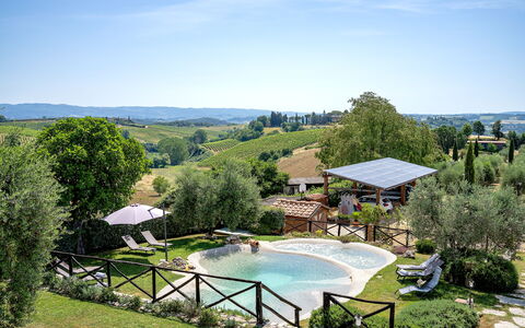 Villa Elsa di Bibbiano Pool, Sauna and View: Zwembad, Tuin, Tent, Landscaping, Backyard, Paraplu, Buitenmeubels, Werf, Canopy, Gazon