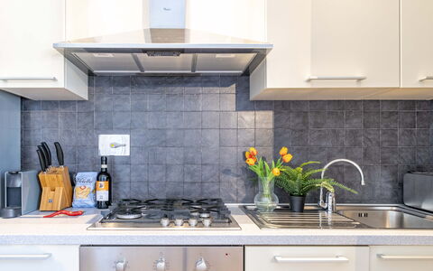 Green Suite Florence: Toestel Van De Keuken, Keuken, Countertop, Major Appliance, Fornuis, Huishoudapparatuur, Cabinetry, Fornuis, Gasfornuis, Gootsteen