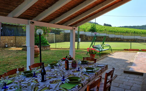 Villa Adriana: Meubilair, Stoel, Schaduw, Keuken En Eettafel, Bloempot, Buitenmeubels, Outdoor Structuur, Buitentafel, Kamerplant, Backyard