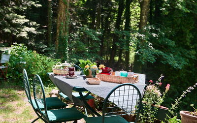 Il Gallinaio, Vivo D'Orcia: Meubilair, Buitenmeubels, Buitentafel, Tuin, Plantengemeenschap, Stoel, Groundcover, De Lente, Backyard, Tafelkleed