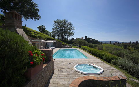 Villa Chianti: Zwembad, Landschap, Tuin, Landscaping, Landgoed, Waterpartij, Backyard, Werf, Flagstone, Hacienda