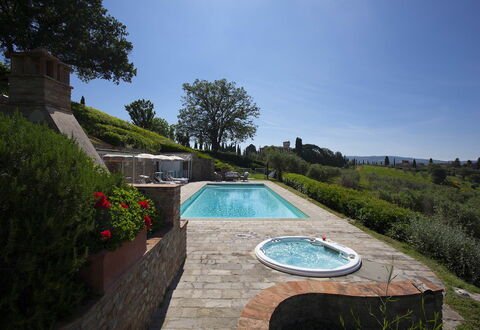 Villa Chianti: Zwembad, Landschap, Tuin, Landscaping, Landgoed, Waterpartij, Backyard, Werf, Flagstone, Hacienda