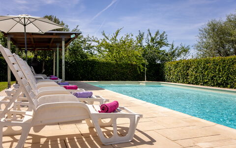Il Cipresso, Casa Martina, Cortona: Zwembad, Buitenmeubels, Meubilair, Samengesteld Materiaal, Tuin, Schaduw, Toevlucht, Paraplu, Landscaping, Stoel