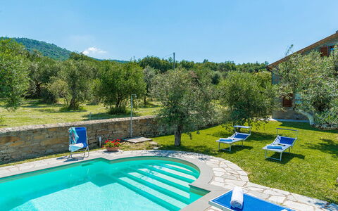 Villa Fabi 6+2: Blauw, Zwembad, Hacienda, Toevlucht, Landgoed, Backyard, Tuin, Eco Hotel, Landscaping, Werf