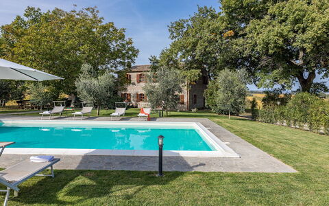 Casale le Tre Querce 8+1: Boom, Woongebied, Landgoed, Zwembad, Huis, Huis, Gazon, Tuin, Boerderij, Hacienda