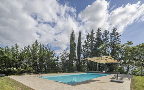 Casa Clara Pool, Casole Elsa, Monti: Blauw, Zwembad, Schaduw, Tuin, Landscaping, Evergreen, Lariks, Eco Hotel