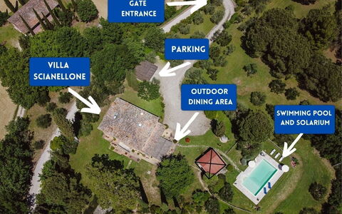 Villa Scianellone: Zwembad, Boom, Woongebied, Landschap, Vogelperspectief, Luchtfotografie, Landgoed, Toevlucht, Landscaping, Voorstad