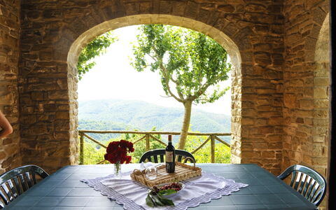 Casetta i Ciliegi: Tafel, Meubilair, Fabriek, Eigendom, Gebouw, Stoel, Tableware, Verlichting, Interieur Ontwerp, Schaduw